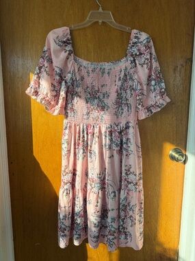 Pink Floral Smocked Babydoll Dress